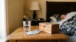 Léky antibiotika a sklenice vody při zotavování z bakteriální infekce